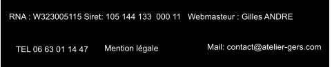 RNA : W323005115 Siret: 105 144 133  000 11   Webmasteur : Gilles ANDRE    TEL 06 63 01 14 47  Mention légale    Mail: contact@atelier-gers.com